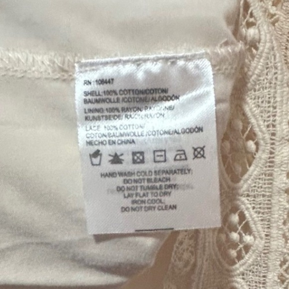 Maeve Crochet Cream Lace Shift Dress Ivory Boho Cap Sleeve Mini Sz Large Petite - Picture 9 of 10